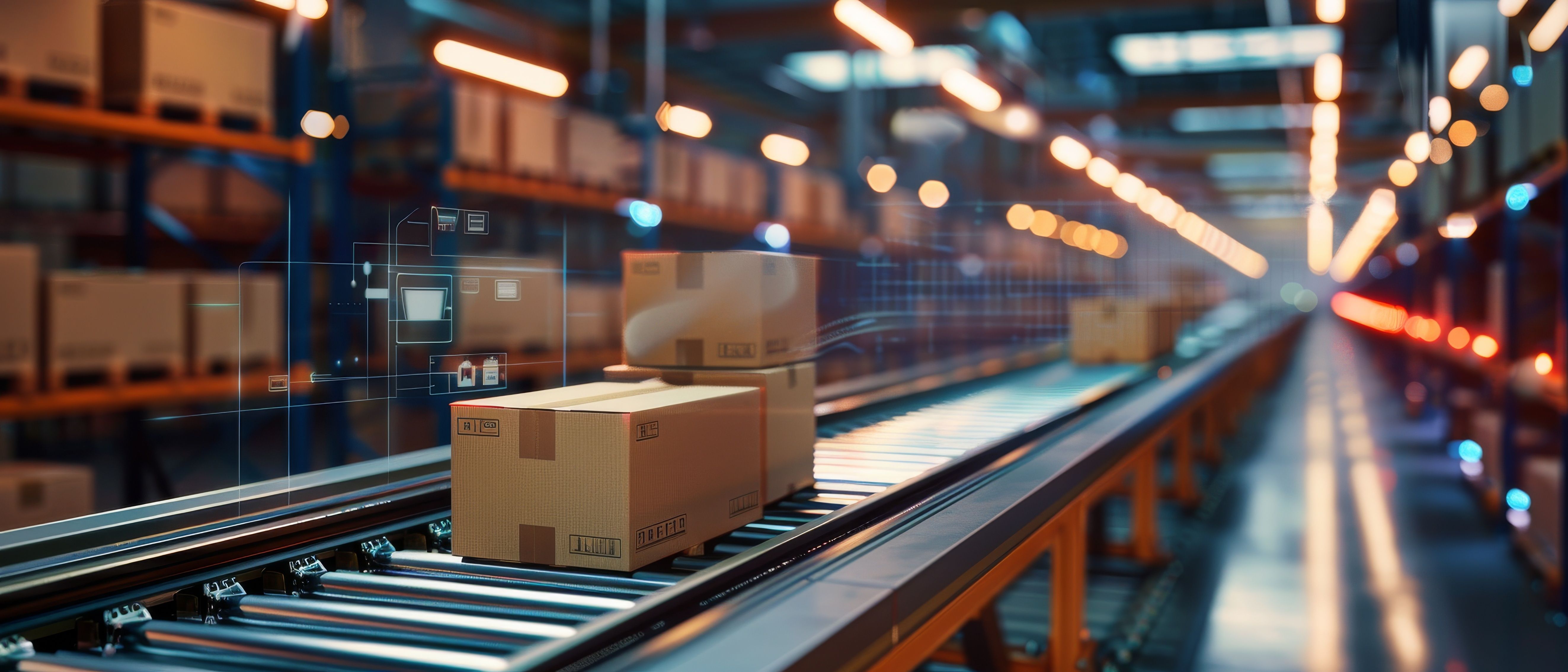A box moving across an automated conveyer belt